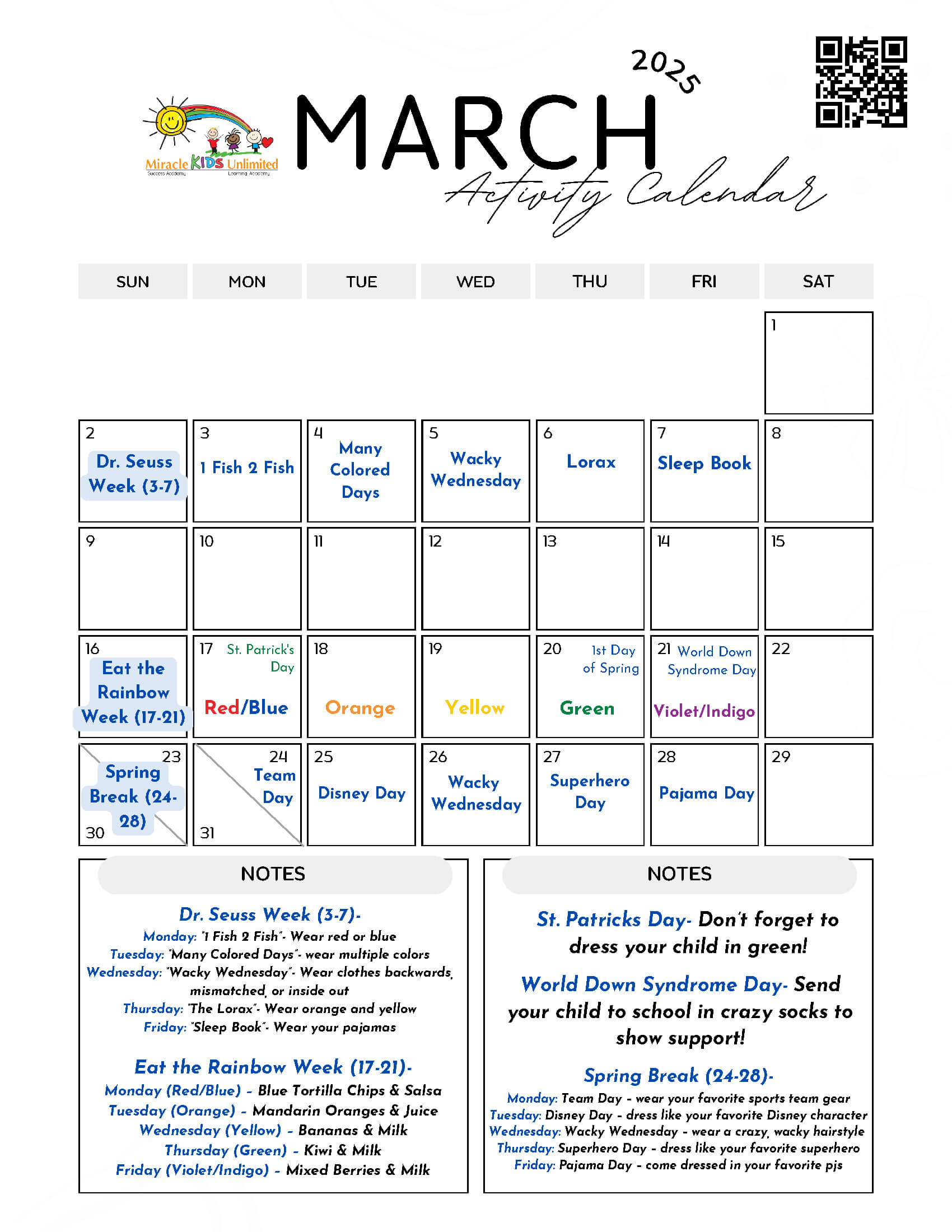 March Activity Calendar